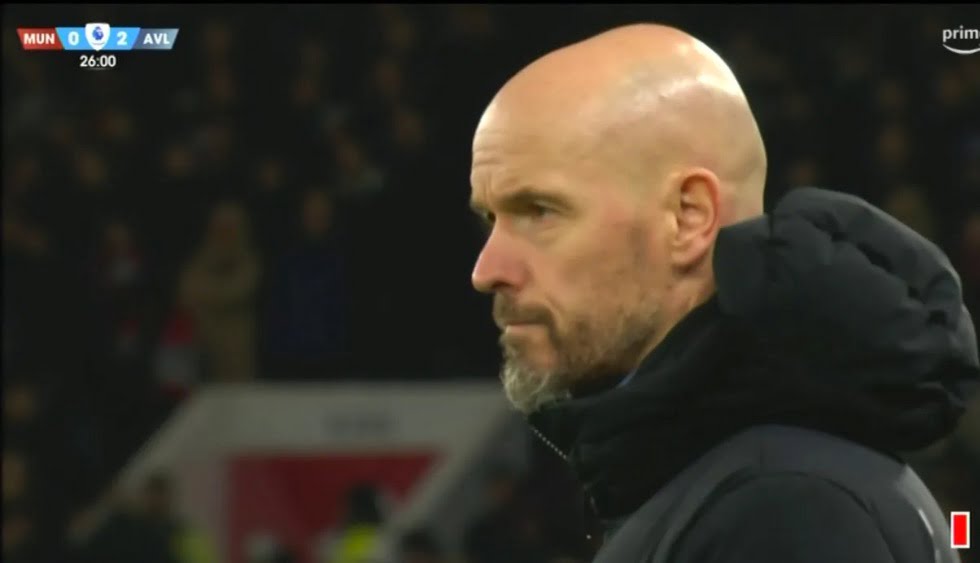 Away fans then jeered Ten Hag as they celebrated their lead