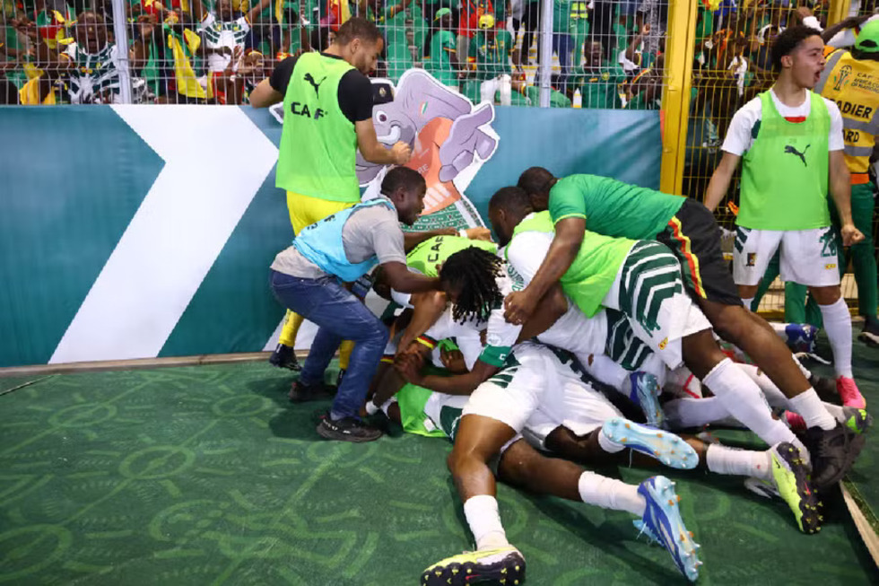 Cameroon celebrate their winner
